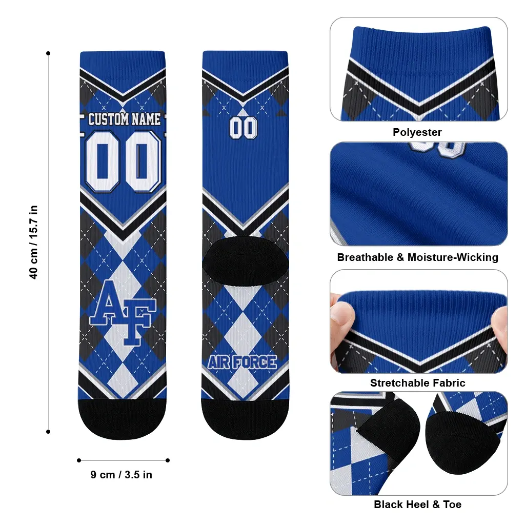 Air Force Falcons Socks Customized Argyle Pattern Blue High Quality Air Force Falcons Socks Customized Argyle Pattern Blue High Quality