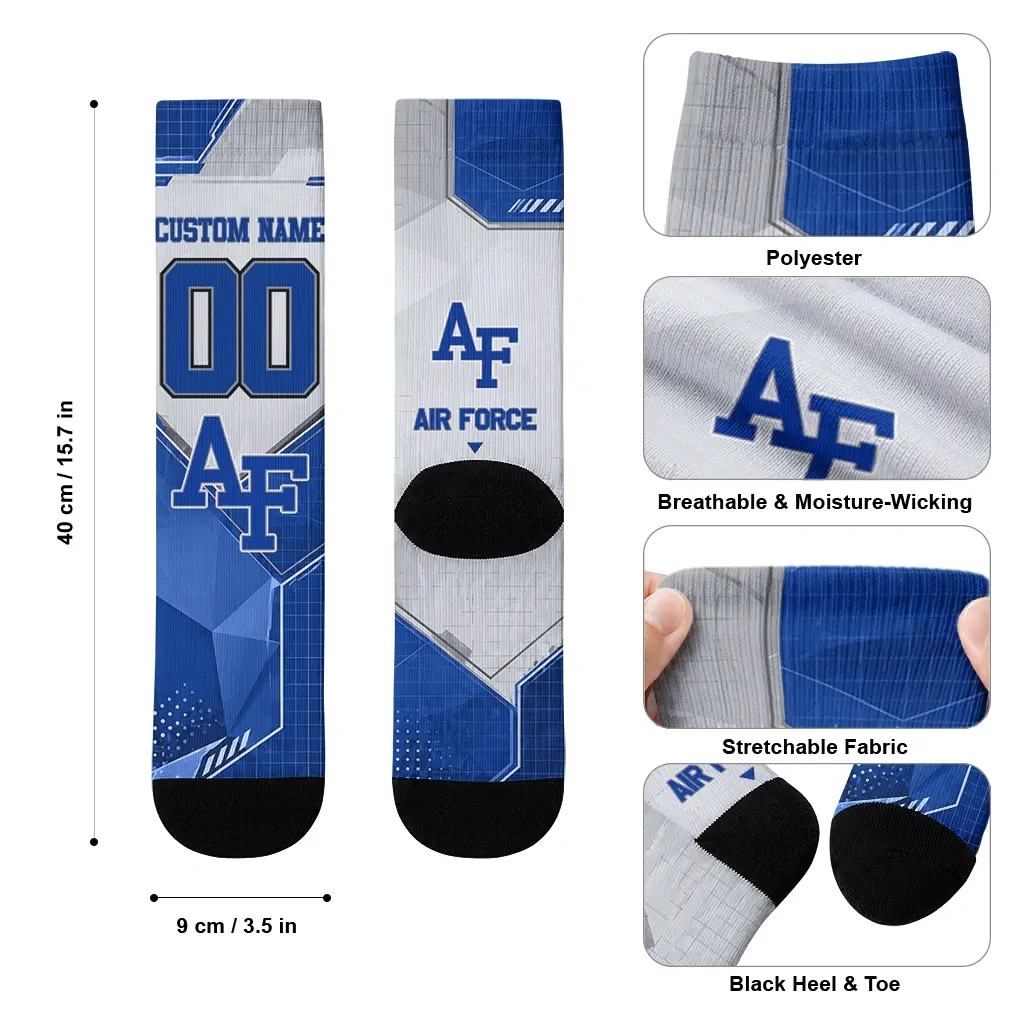 Air Force Falcons Socks Customized Geometric Tech Blue High Quality Air Force Falcons Socks Customized Geometric Tech Blue High Quality