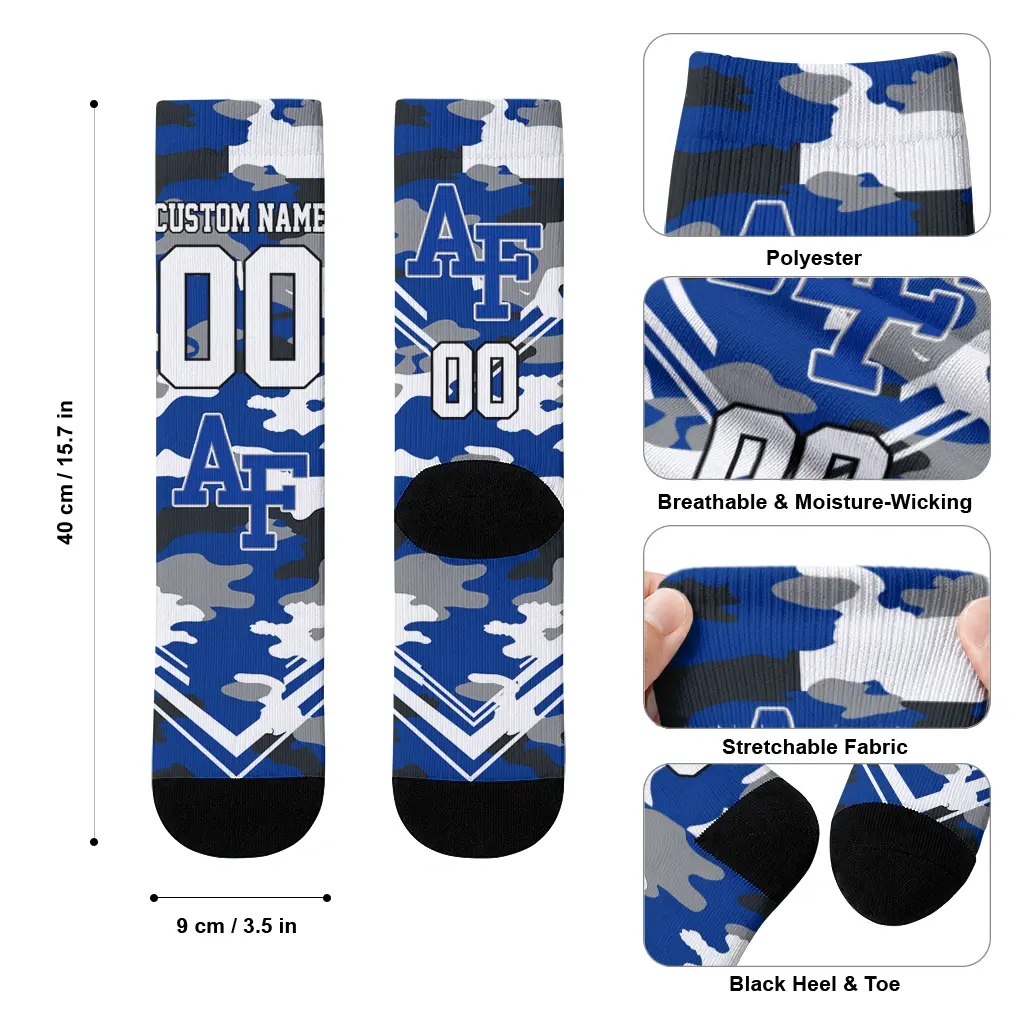 Air Force Falcons Socks Customized Woodland Camo Blue High Quality Air Force Falcons Socks Customized Woodland Camo Blue High Quality