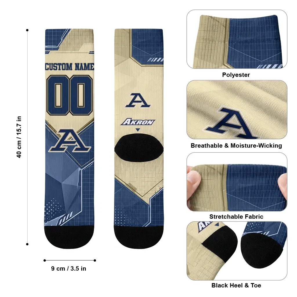 Akron Zips Socks Custom Geometric Tech Blue High Quality Akron Zips Socks Custom Geometric Tech Blue High Quality
