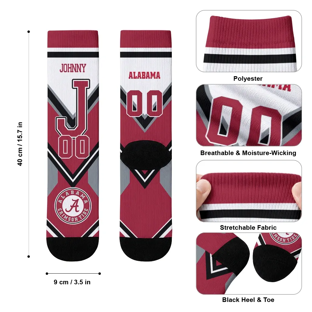 Alabama Crimson Tide Socks Custom Arrow Blocks Crimson High Quality Alabama Crimson Tide Socks Custom Arrow Blocks Crimson High Quality