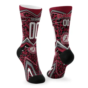 Alabama Crimson Tide Socks Custom Leopard Print Crimson Black Fashion Forward