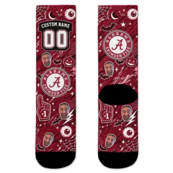 Alabama Crimson Tide Socks Custom Scattered Icons Crimson Best Selling