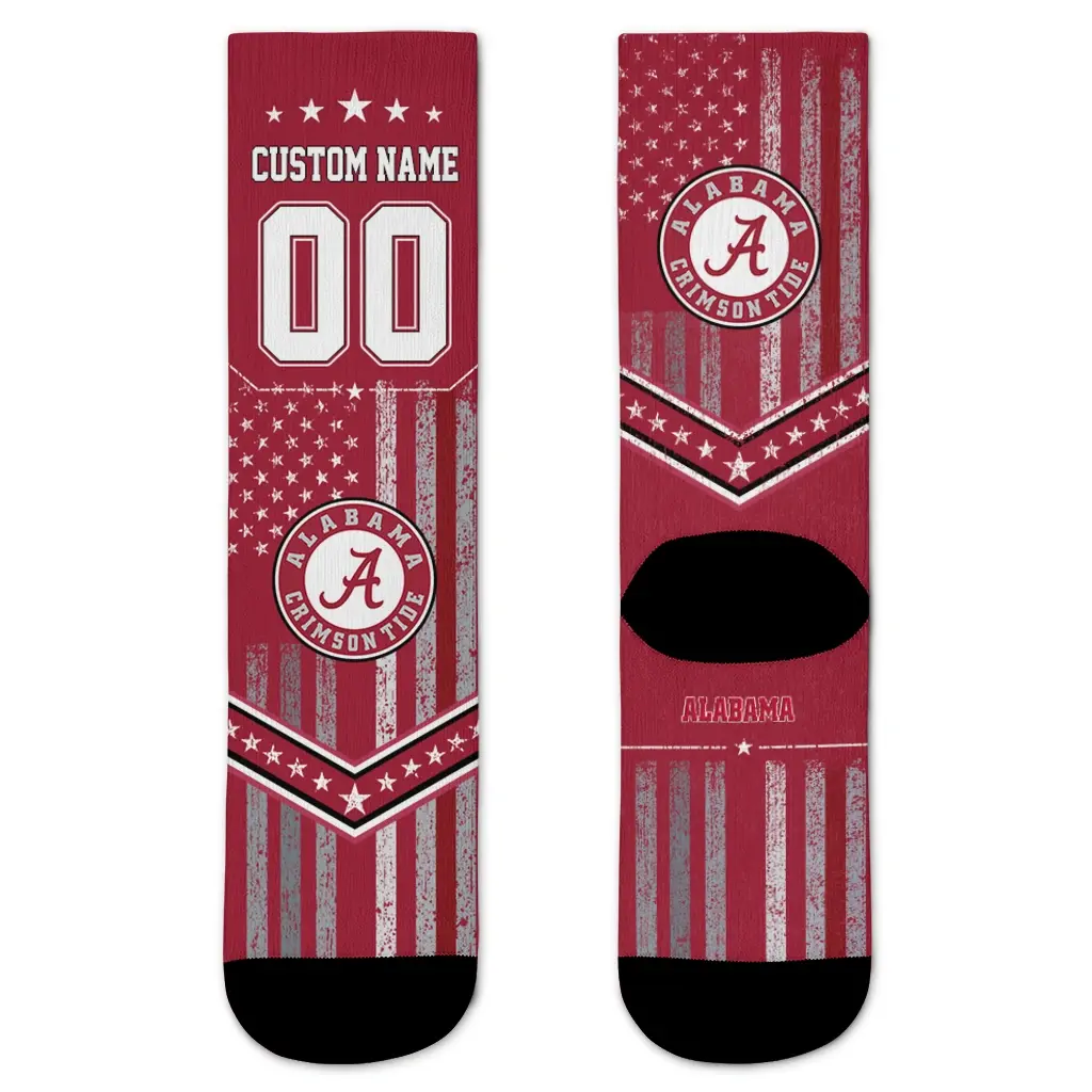 Alabama Crimson Tide Socks Custom Star Stripes Crimson White Best Selling Alabama Crimson Tide Socks Custom Star Stripes Crimson White Best Selling