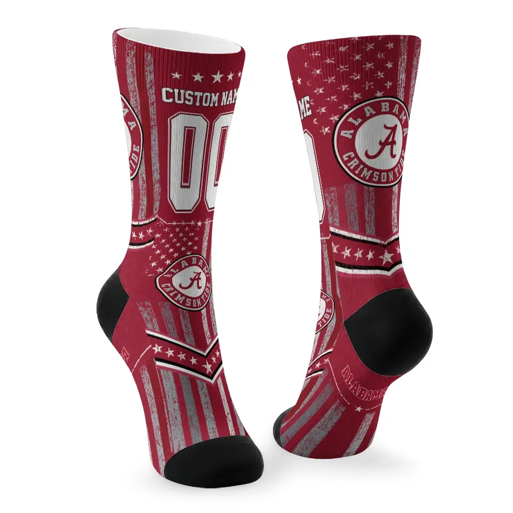 Alabama Crimson Tide Socks Custom Star Stripes Crimson White Fashion Forward Alabama Crimson Tide Socks Custom Star Stripes Crimson White Fashion Forward