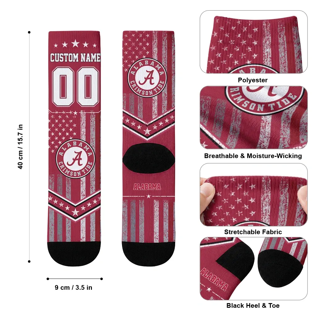 Alabama Crimson Tide Socks Custom Star Stripes Crimson White High Quality Alabama Crimson Tide Socks Custom Star Stripes Crimson White High Quality