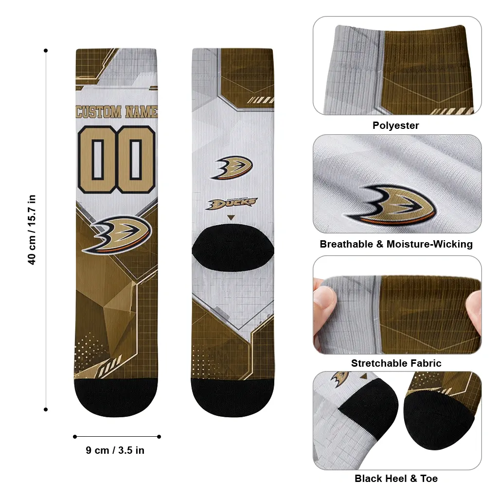 Anaheim Ducks Socks Custom Geometric Tech Gold High Quality Anaheim Ducks Socks Custom Geometric Tech Gold High Quality