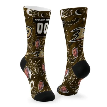 Anaheim Ducks Socks Custom Scattered Icons Gold Fashion Forward