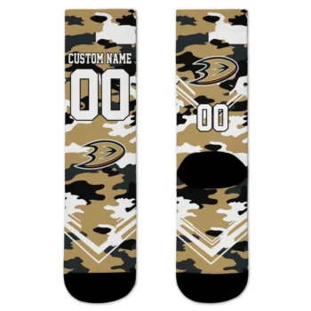 Anaheim Ducks Socks Custom Woodland Camo Gold Best Selling