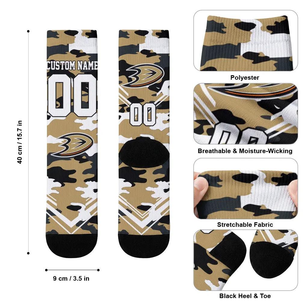Anaheim Ducks Socks Custom Woodland Camo Gold High Quality Anaheim Ducks Socks Custom Woodland Camo Gold High Quality