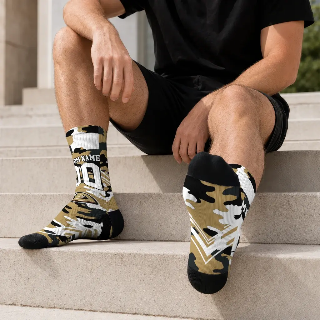 Anaheim Ducks Socks Custom Woodland Camo Gold Latest Model Anaheim Ducks Socks Custom Woodland Camo Gold Latest Model