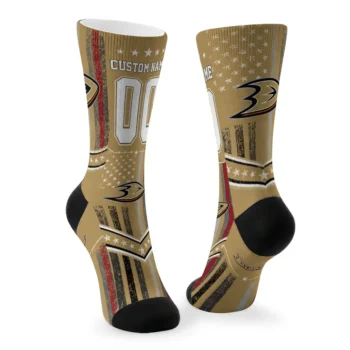 Anaheim Ducks Socks Customized Star Stripes Gold White Fashion Forward