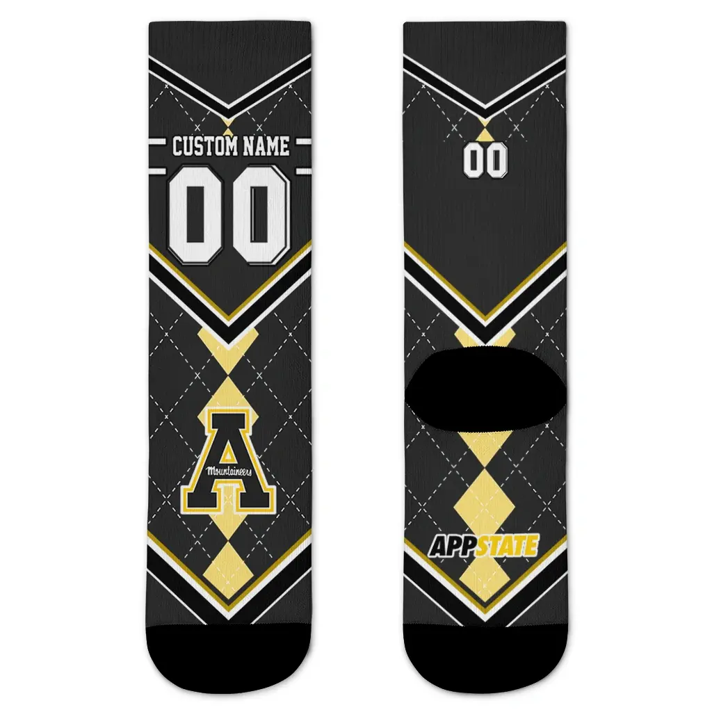 Appalachian State Mountaineers Socks Custom Argyle Pattern Black Best Selling Appalachian State Mountaineers Socks Custom Argyle Pattern Black Best Selling