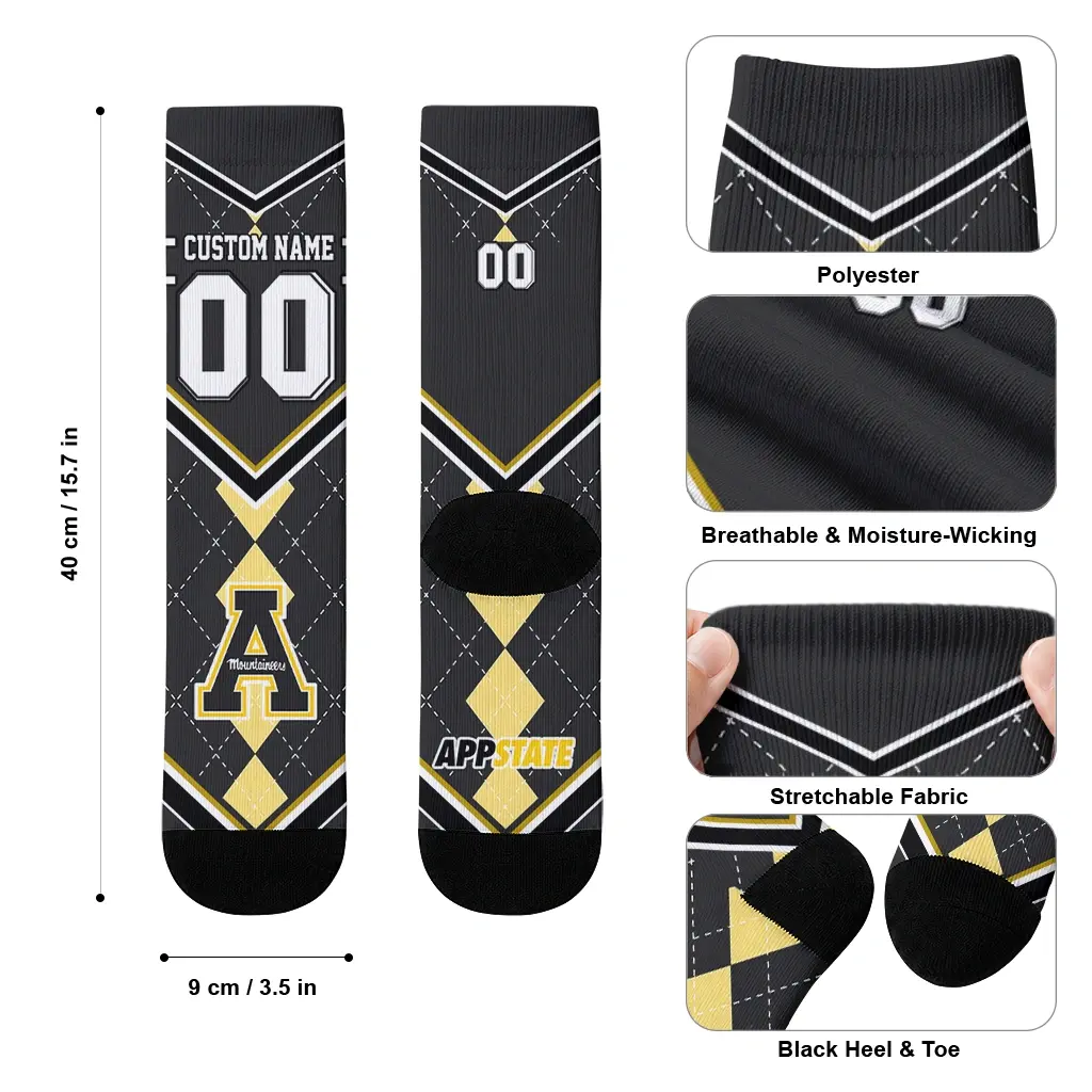 Appalachian State Mountaineers Socks Custom Argyle Pattern Black High Quality Appalachian State Mountaineers Socks Custom Argyle Pattern Black High Quality
