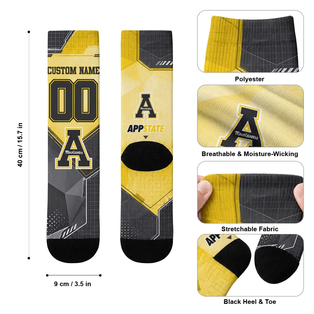 Appalachian State Mountaineers Socks Custom Geometric Tech Black High Quality Appalachian State Mountaineers Socks Custom Geometric Tech Black High Quality