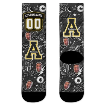 Appalachian State Mountaineers Socks Custom Scattered Icons Black Best Selling
