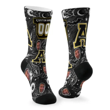 Appalachian State Mountaineers Socks Custom Scattered Icons Black Fashion Forward