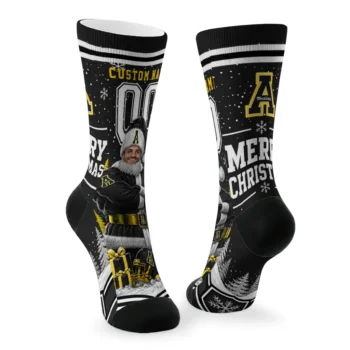 Appalachian State Mountaineers Socks Custom Snowy Scene Black White Fashion Forward