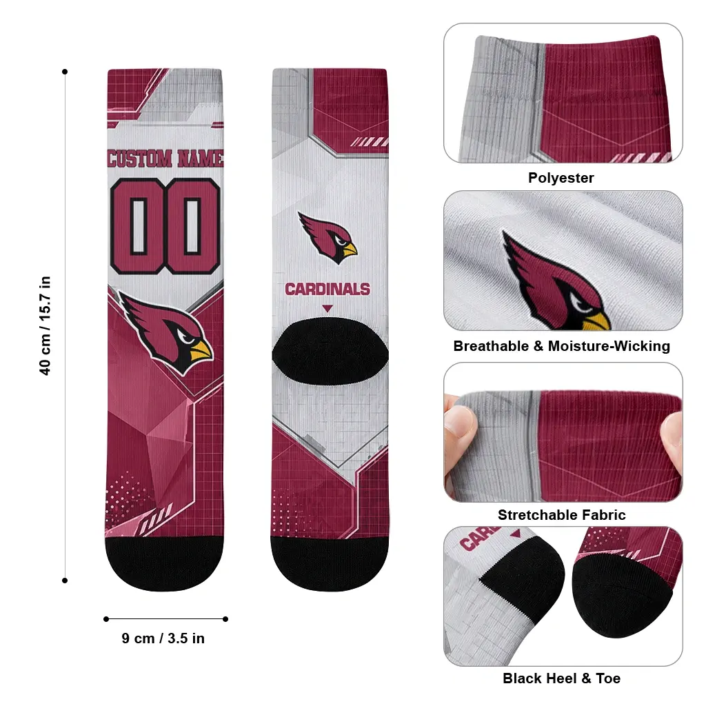 Arizona Cardinals Socks Customized Geometric Tech Red High Quality Arizona Cardinals Socks Customized Geometric Tech Red High Quality