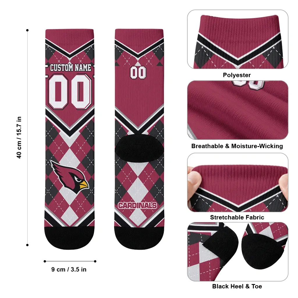 Arizona Cardinals Socks Personalized Argyle Pattern Red High Quality Arizona Cardinals Socks Personalized Argyle Pattern Red High Quality