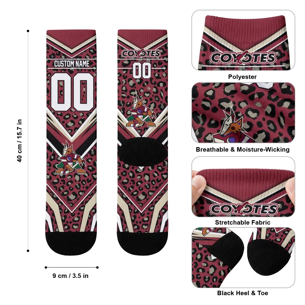 Arizona Coyotes Socks Custom Leopard Print Red Black High Quality Arizona Coyotes Socks Custom Leopard Print Red Black High Quality