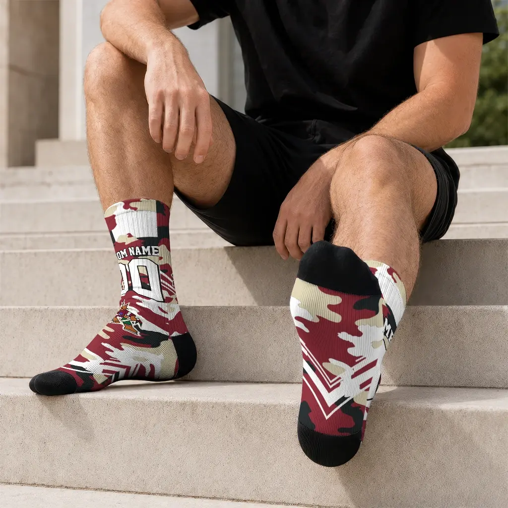 Arizona Coyotes Socks Customized Woodland Camo Red Latest Model Arizona Coyotes Socks Customized Woodland Camo Red Latest Model