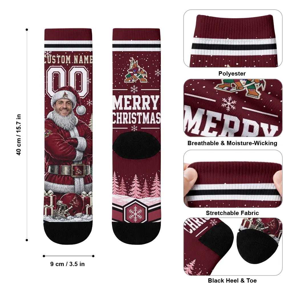 Arizona Coyotes Socks Personalized Snowy Scene Red White High Quality Arizona Coyotes Socks Personalized Snowy Scene Red White High Quality