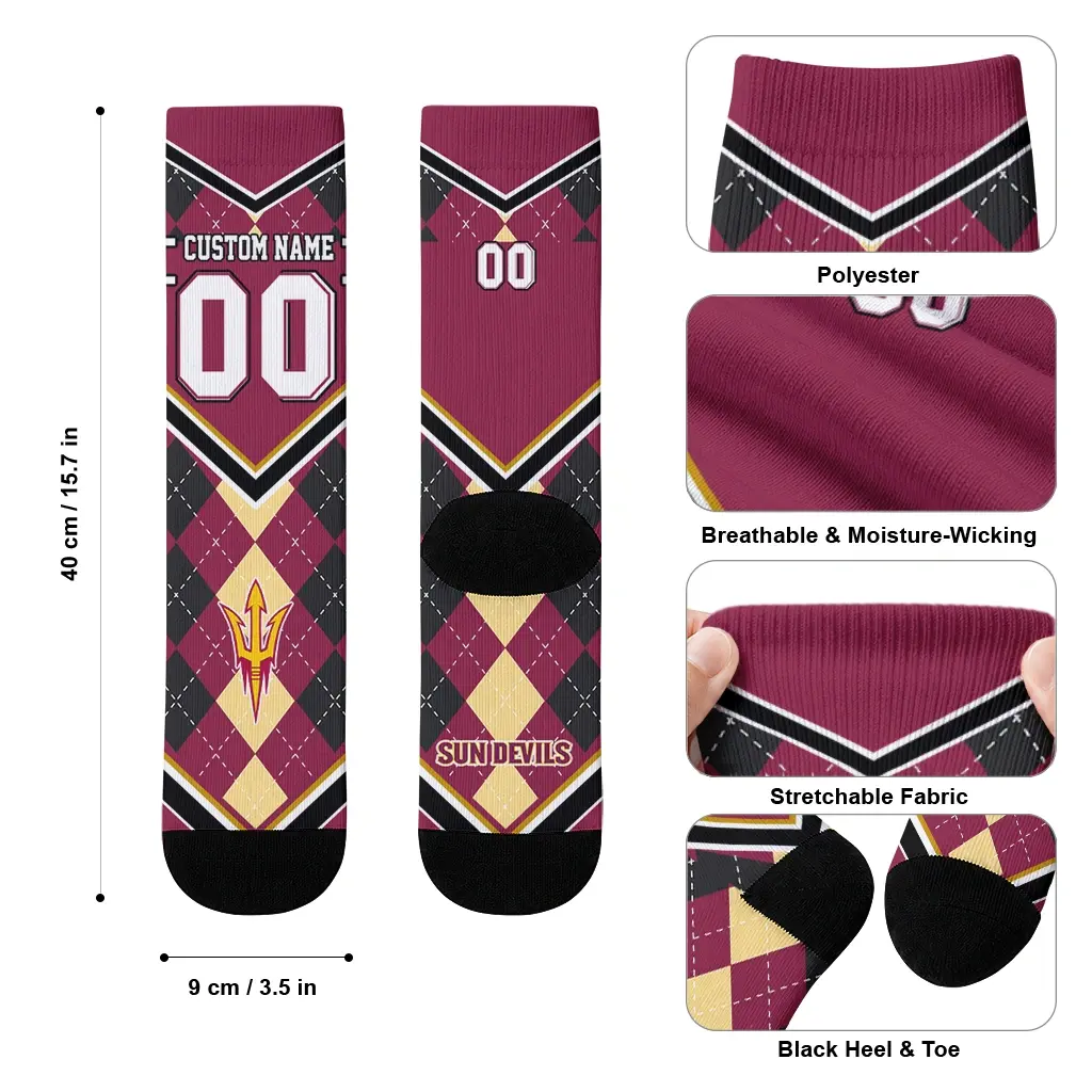 Arizona State Sun Devils Socks Custom Argyle Pattern Maroon High Quality Arizona State Sun Devils Socks Custom Argyle Pattern Maroon High Quality