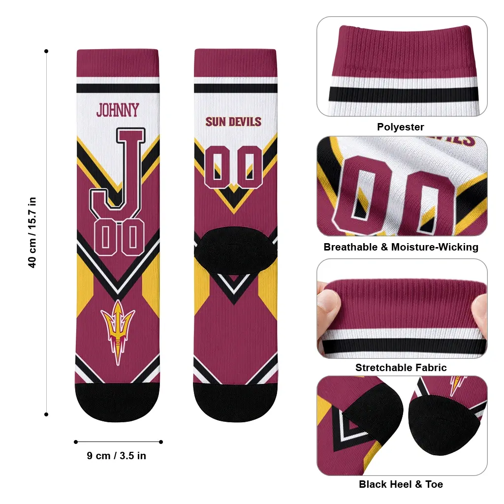 Arizona State Sun Devils Socks Custom Arrow Blocks Maroon High Quality Arizona State Sun Devils Socks Custom Arrow Blocks Maroon High Quality