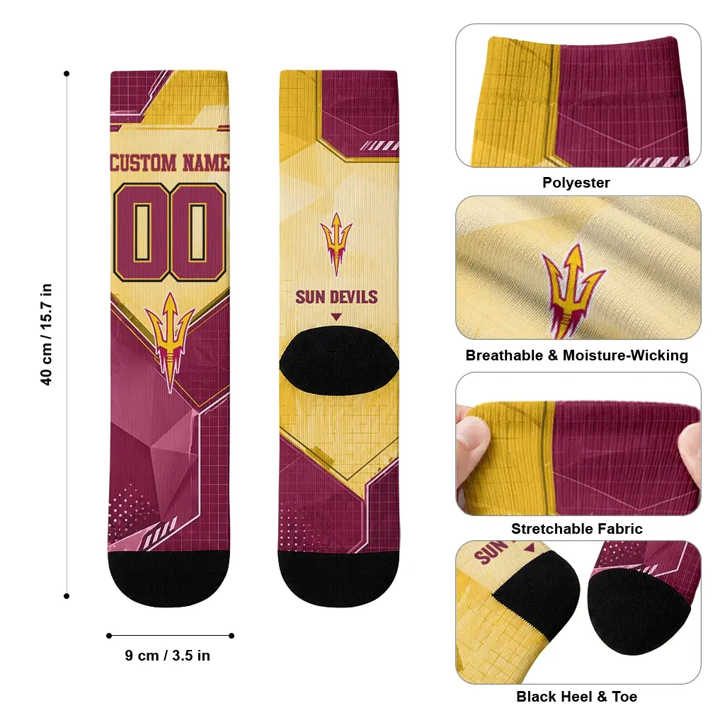 Arizona State Sun Devils Socks Custom Geometric Tech Maroon High Quality Arizona State Sun Devils Socks Custom Geometric Tech Maroon High Quality