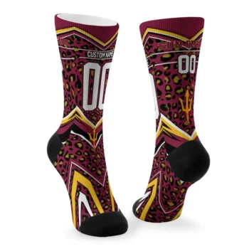 Arizona State Sun Devils Socks Custom Leopard Print Maroon Black Fashion Forward