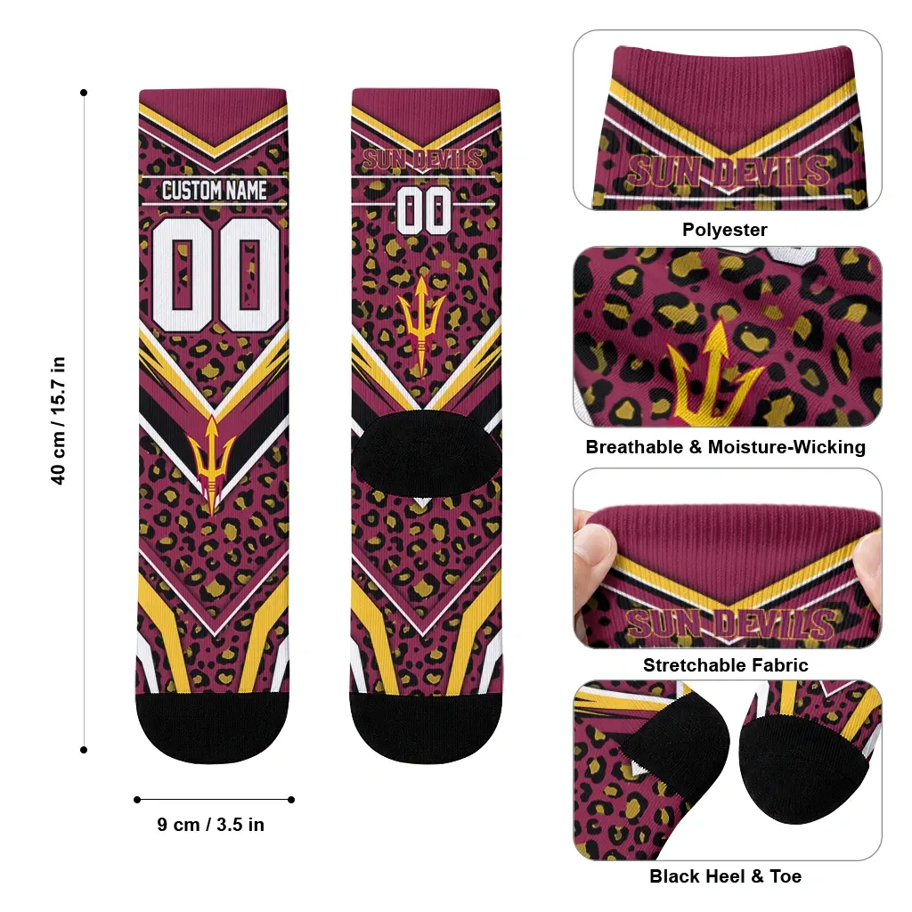 Arizona State Sun Devils Socks Custom Leopard Print Maroon Black High Quality Arizona State Sun Devils Socks Custom Leopard Print Maroon Black High Quality
