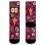 Arizona State Sun Devils Socks Custom Scattered Icons Maroon Best Selling