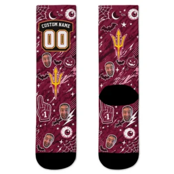 Arizona State Sun Devils Socks Custom Scattered Icons Maroon Best Selling
