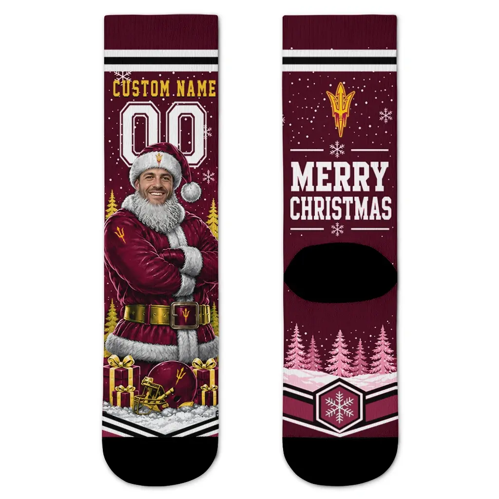 Arizona State Sun Devils Socks Custom Snowy Scene Maroon White Best Selling Arizona State Sun Devils Socks Custom Snowy Scene Maroon White Best Selling