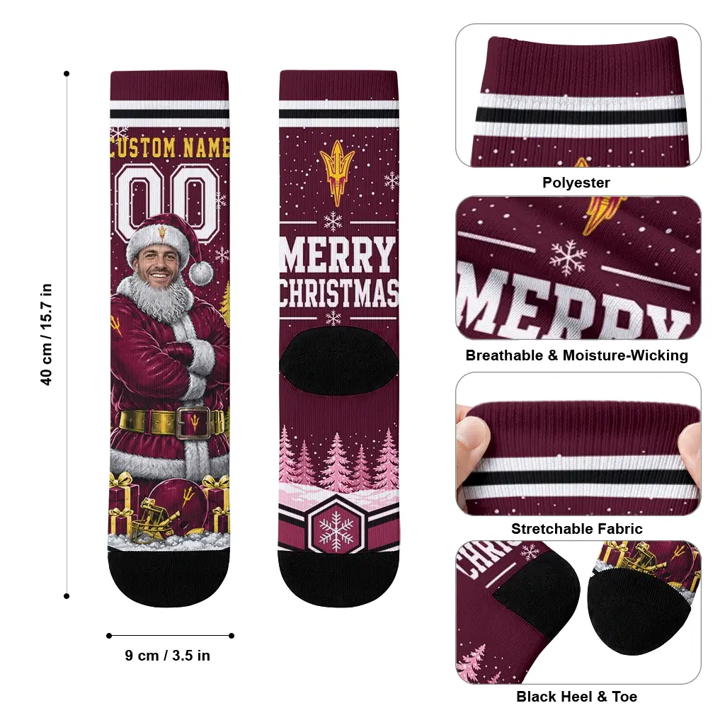 Arizona State Sun Devils Socks Custom Snowy Scene Maroon White High Quality Arizona State Sun Devils Socks Custom Snowy Scene Maroon White High Quality