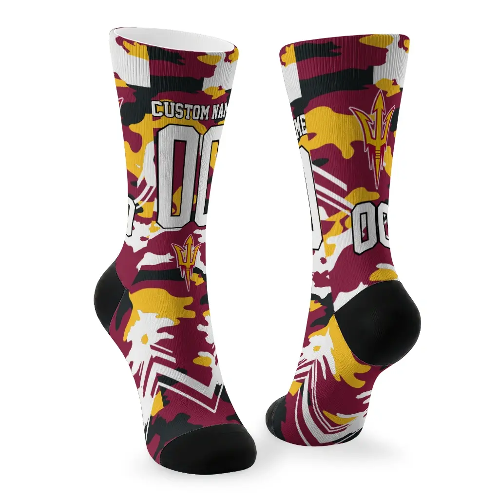 Arizona State Sun Devils Socks Custom Woodland Camo Maroon Fashion Forward Arizona State Sun Devils Socks Custom Woodland Camo Maroon Fashion Forward