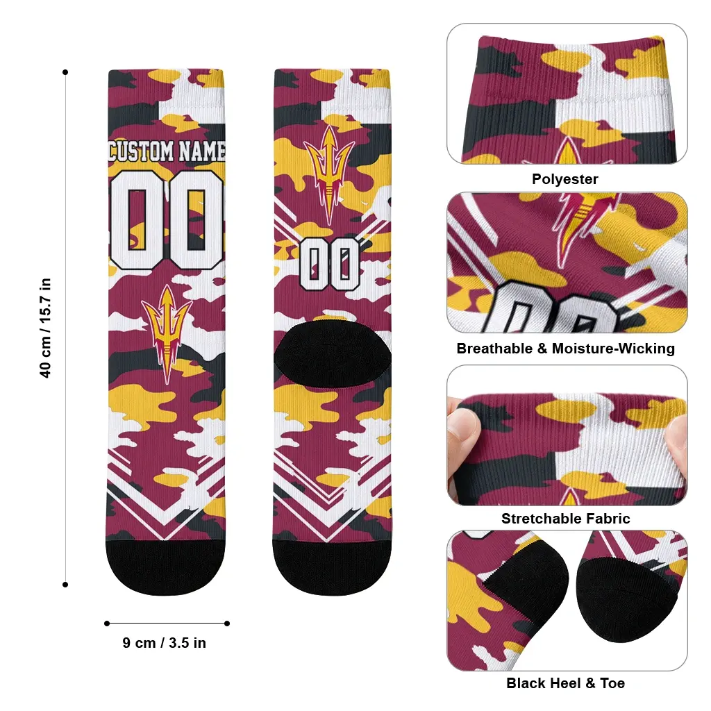 Arizona State Sun Devils Socks Custom Woodland Camo Maroon High Quality Arizona State Sun Devils Socks Custom Woodland Camo Maroon High Quality