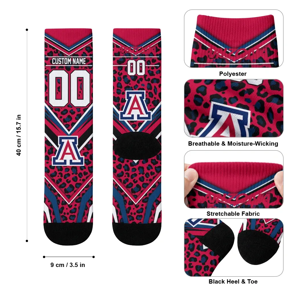 Arizona Wildcats Socks Customized Leopard Print Red Black High Quality Arizona Wildcats Socks Customized Leopard Print Red Black High Quality