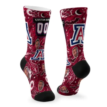 Arizona Wildcats Socks Customized Scattered Icons Red Fashion Forward