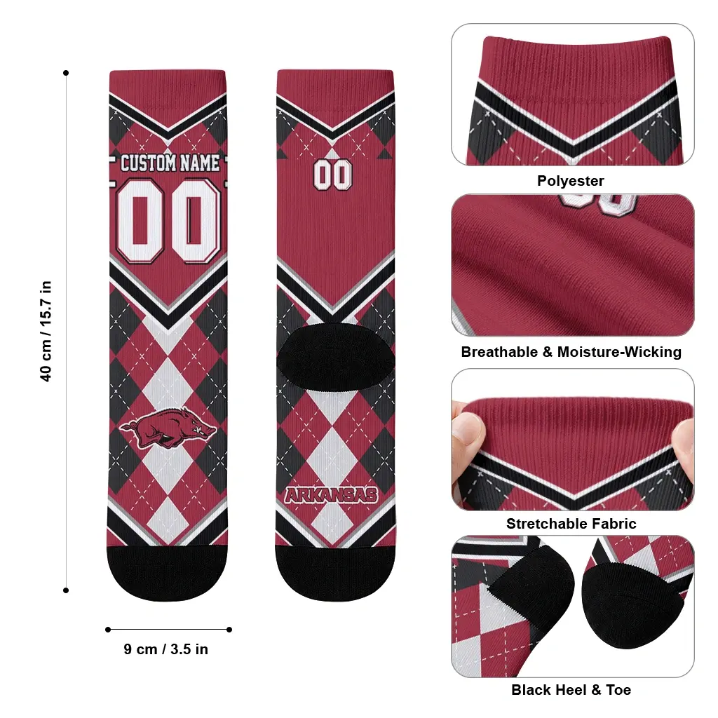 Arkansas Razorbacks Socks Customized Argyle Pattern Red High Quality Arkansas Razorbacks Socks Customized Argyle Pattern Red High Quality