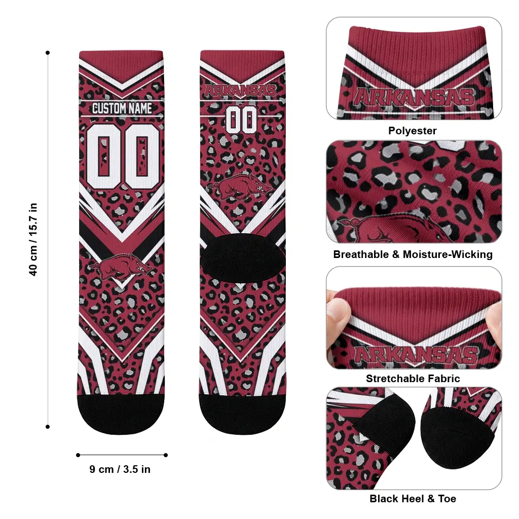 Arkansas Razorbacks Socks Customized Leopard Print Red Black High Quality Arkansas Razorbacks Socks Customized Leopard Print Red Black High Quality
