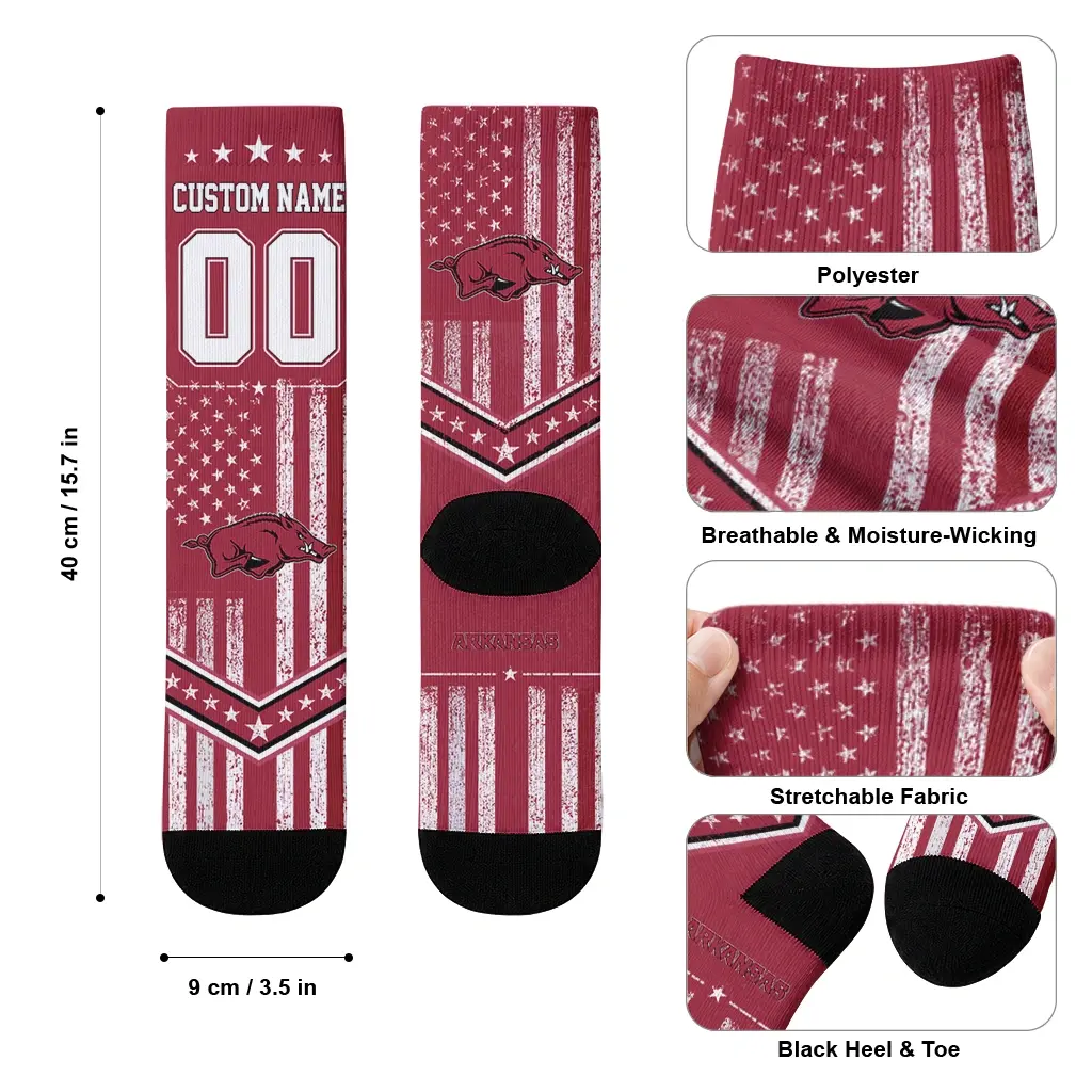Arkansas Razorbacks Socks Customized Star Stripes Red White High Quality Arkansas Razorbacks Socks Customized Star Stripes Red White High Quality