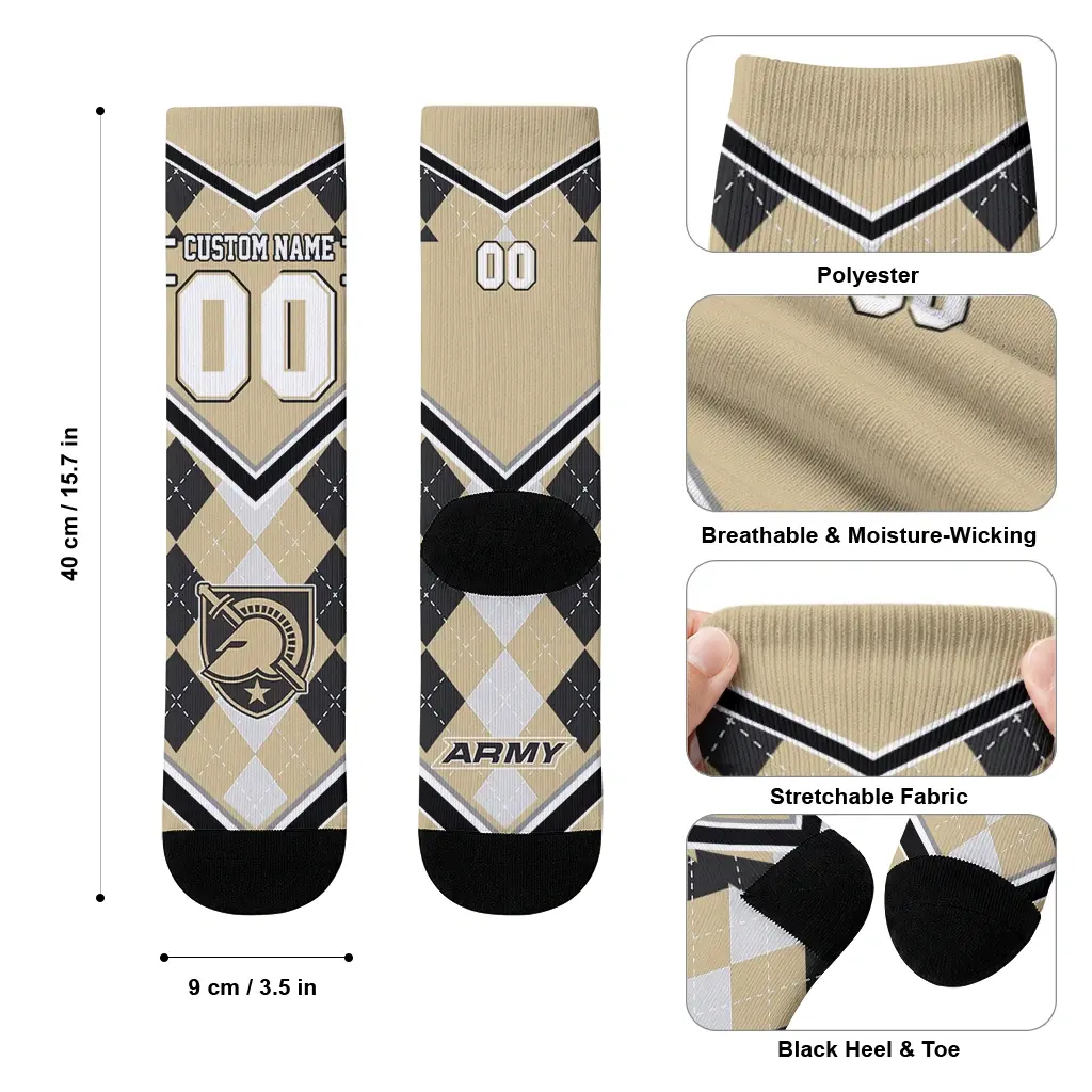 Army Black Knights Socks Personalized Argyle Pattern Gold High Quality Army Black Knights Socks Personalized Argyle Pattern Gold High Quality