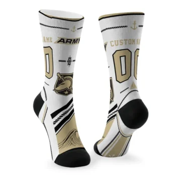 Army Black Knights Socks Personalized Nautical Icons Gold White Fashion Forward