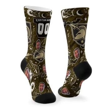 Army Black Knights Socks Personalized Scattered Icons Gold Fashion Forward