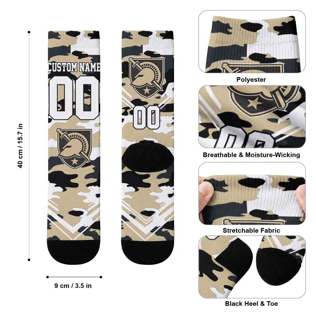 Army Black Knights Socks Personalized Woodland Camo Gold High Quality Army Black Knights Socks Personalized Woodland Camo Gold High Quality