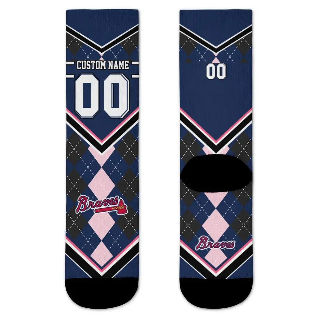Atlanta Braves Socks Custom Argyle Pattern Navy Best Selling Atlanta Braves Socks Custom Argyle Pattern Navy Best Selling