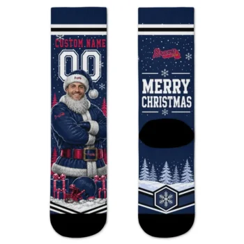 Atlanta Braves Socks Custom Snowy Scene Navy White Best Selling