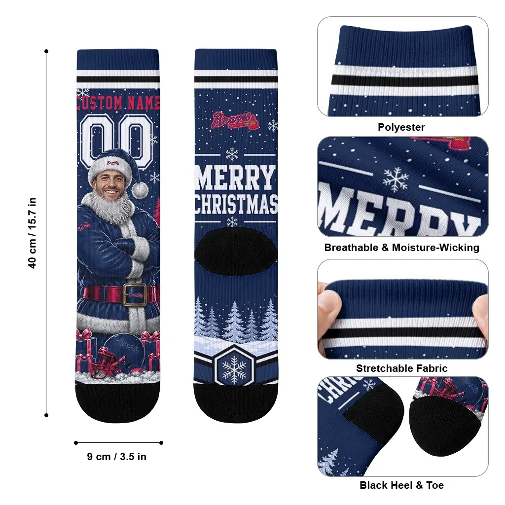 Atlanta Braves Socks Custom Snowy Scene Navy White High Quality Atlanta Braves Socks Custom Snowy Scene Navy White High Quality